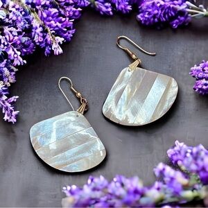 Faux Mother of Pearl Fans Dangle Earrings